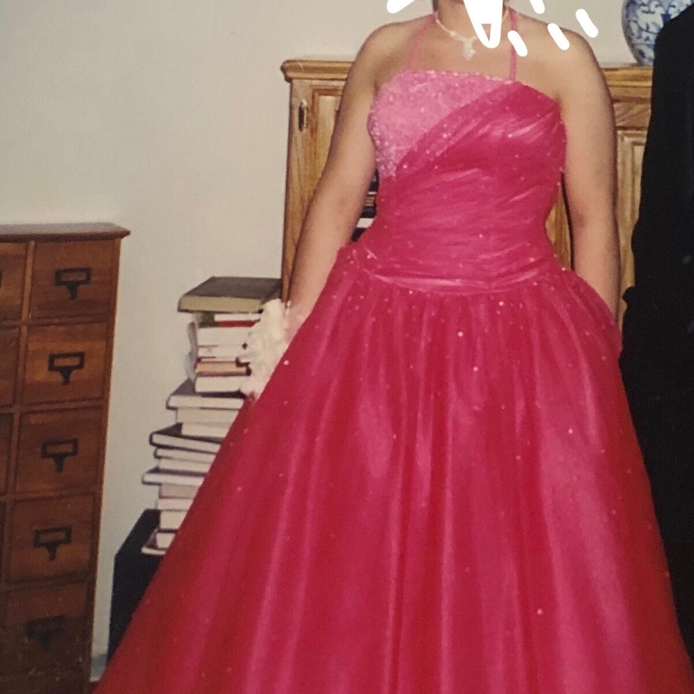 Hot pink, beaded bodice Tiffany Designs Dress